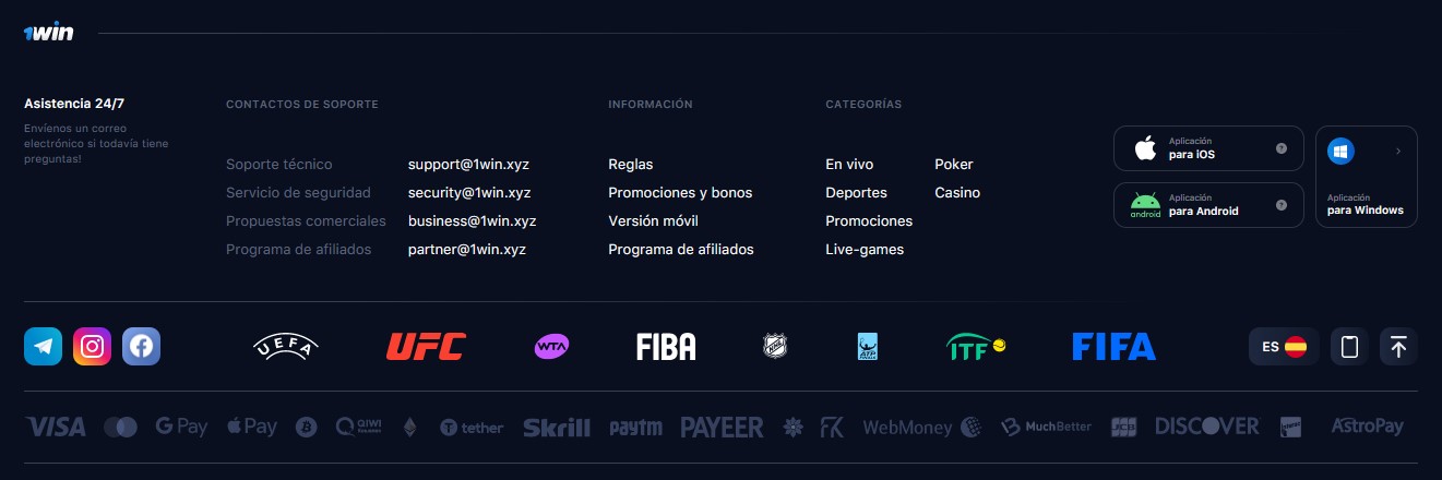 1Win soporte a casinos